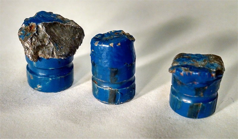 Powder coated lead bullets, coating still intact after being fired